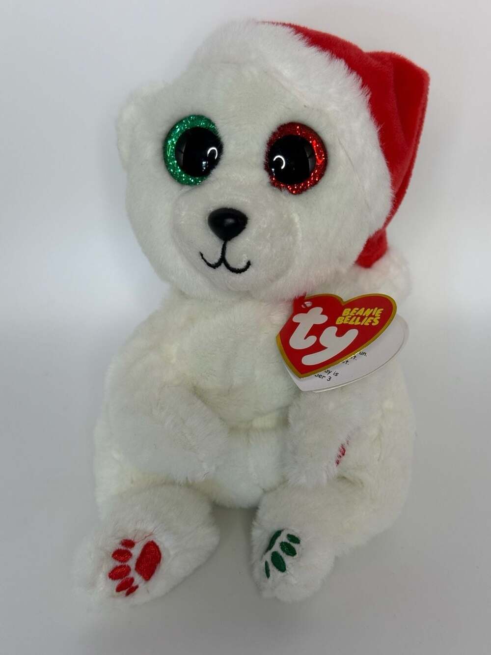 Ty Beanie Bellies Emery Christmas Polar Bear with Santa Hat